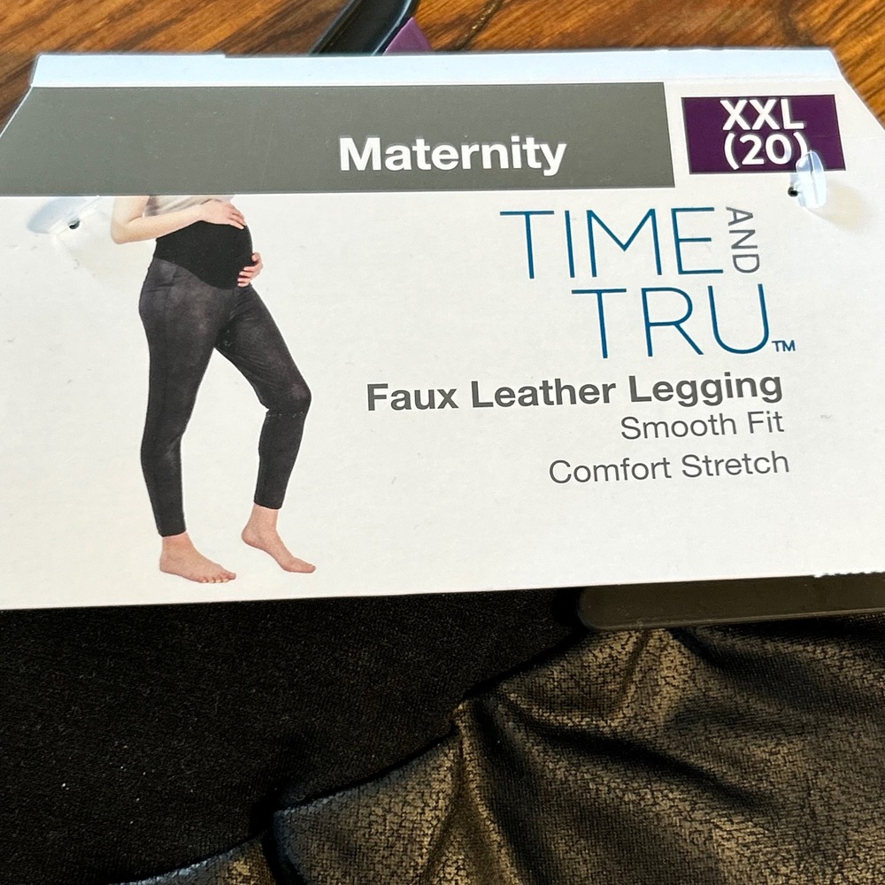 Time and Tru Maternity Faux Leather Leggings Black‎ XXL 20 Smooth Fit Stretch